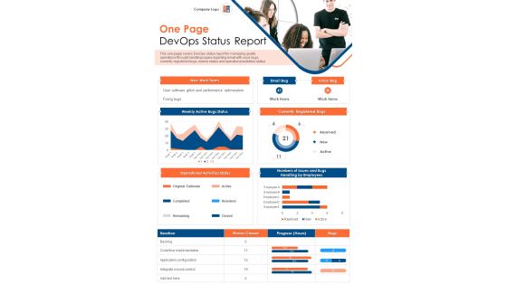 One Page DevOps Status Report Presentation Infographic PPT PDF Document