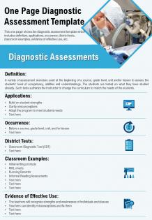 One page diagnostic assessment template presentation report infographic ppt pdf document