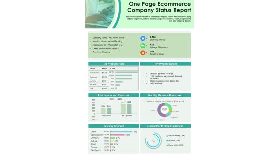 One Page Ecommerce Company Status Report Presentation Infographic PPT PDF Document