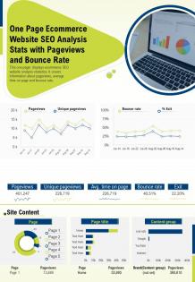 One page ecommerce website seo analysis stats with pageviews and bounce rate ppt pdf document
