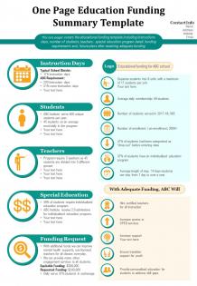 One page education funding summary template presentation report infographic ppt pdf document