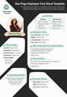 One page employee fact sheet template presentation report infographic ppt pdf document