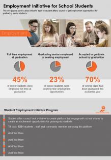 One page employment initiative for school students presentation report infographic ppt pdf document