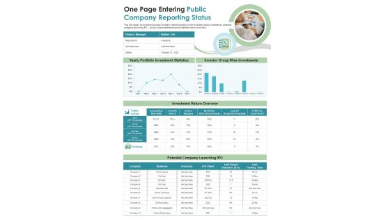 One Page Entering Public Company Reporting Status Presentation Report Infographic Ppt Pdf Document