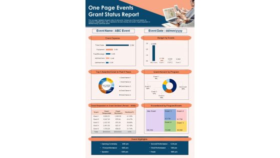 One Page Events Grant Status Report Presentation Infographic Ppt Pdf Document
