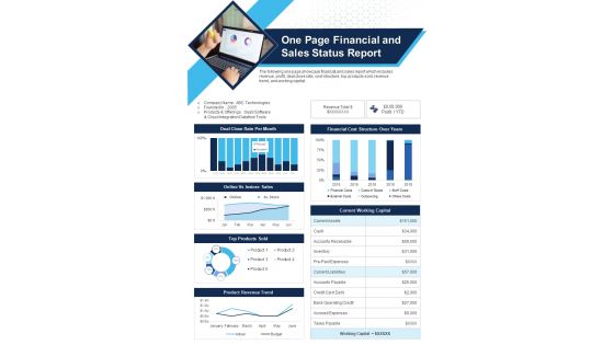 One Page Financial And Sales Status Report Presentation Infographic PPT PDF Document