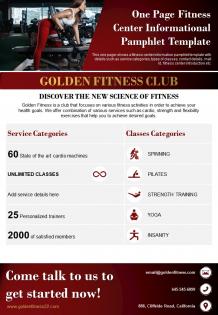 One page fitness center informational pamphlet template presentation report infographic ppt pdf document
