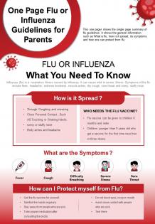 One page flu or influenza guidelines for parents presentation report infographic ppt pdf document