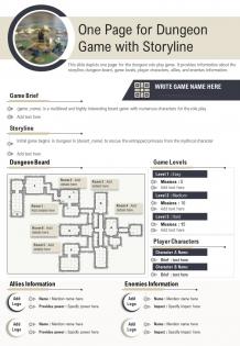 One page for dungeon game with storyline presentation report infographic ppt pdf document