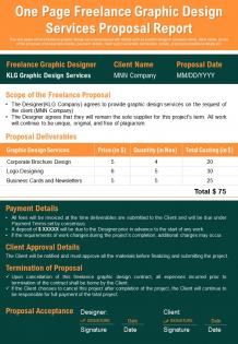 One page freelance graphic design services proposal report presentation report infographic ppt pdf document