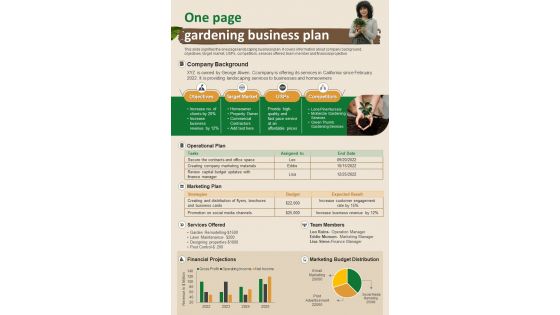 One Page Gardening Business Plan Presentation Report Infographic Ppt Pdf Document
