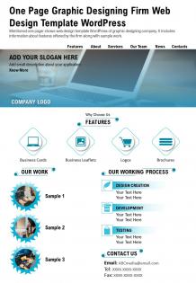 One page graphic designing firm web design template wordpress presentation report infographic ppt pdf document