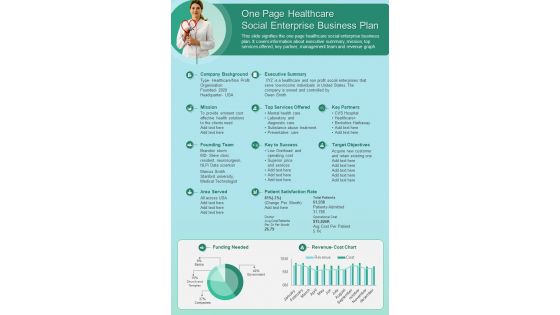 One Page Healthcare Social Enterprise Business Plan Presentation Report Infographic Ppt Pdf Document
