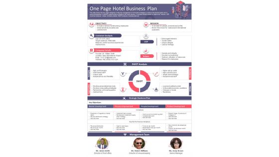 One Page Hotel Business Plan Presentation Report Infographic PPT PDF Document