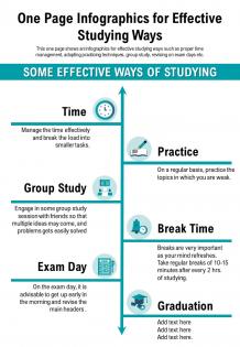 One page infographics for effective studying ways presentation report infographic ppt pdf document