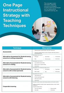 One page instructional strategy with teaching techniques presentation report infographic ppt pdf document
