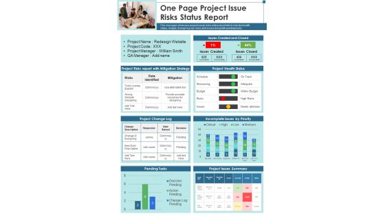 One Page Issue Risks Status Report Presentation Infographic Ppt Pdf Document