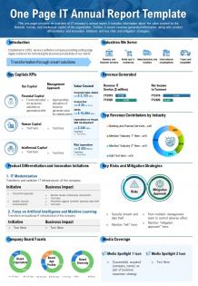One Page It Annual Report Template Presentation Report Infographic Ppt Pdf Document