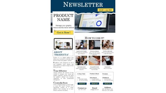 One Page IT Product Showcase Newsletter Presentation Report Infographic Ppt Pdf Document