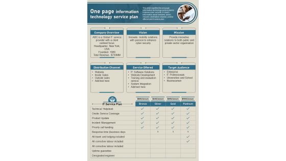 One Page IT Service Plan Presentation Report Infographic PPT PDF Document