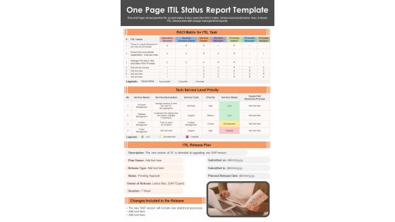 One Page ITIL Status Report Template Presentation Infographic PPT PDF Document