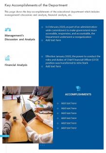 One page key accomplishments of the department presentation report infographic ppt pdf document