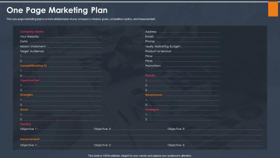 One page marketing plan goals ppt infographic template format