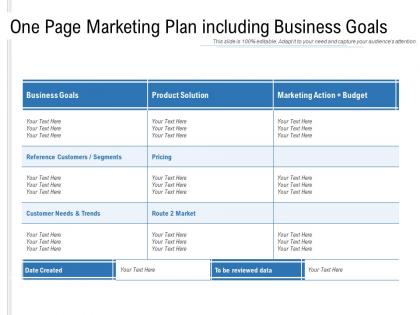One page marketing plan including business goals