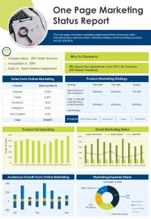 One page marketing status report presentation infographic ppt pdf document