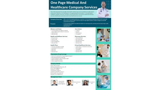 One Page Medical And Healthcare Company Services Presentation Report Infographic PPT PDF Document