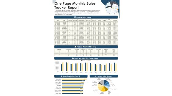 One Page Monthly Sales Tracker Report Presentation Infographic Ppt Pdf Document