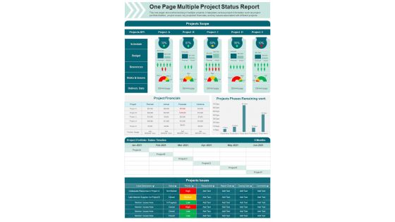 One Page Multiple Project Status Report presentation report infographic PPT PDF document