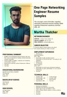 One page networking engineer resume samples presentation report infographic ppt pdf document