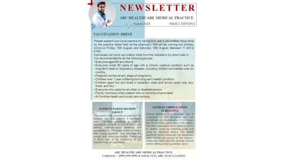One Page Newsletter For Medical Practices Presentation Report Infographic PPT PDF Document