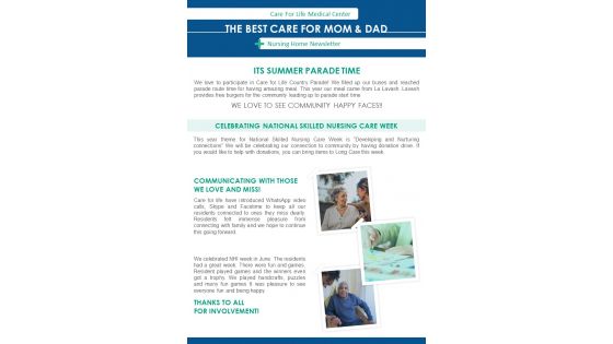 One Page Nursing Home Newsletter Presentation Report Infographic Ppt Pdf Document