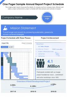 One page one pager sample annual report project schedule report infographic ppt pdf document