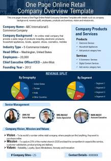 One page online retail company overview template presentation report infographic ppt pdf document