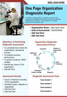 One page organization diagnostic report presentation report infographic ppt pdf document
