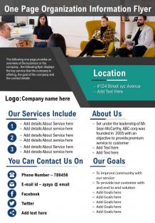 One page organization information flyer presentation report infographic ppt pdf document