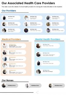 One page our associated health care providers presentation report infographic ppt pdf document