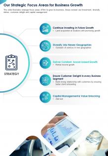 One page our strategic focus areas for business growth presentation report infographic ppt pdf document