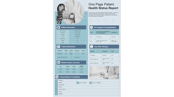 One Page Patient Health Status Report Presentation Infographic Ppt Pdf Document