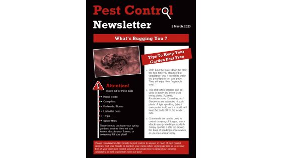 One Page Pest Control Newsletter Presentation Report Infographic Ppt Pdf Document