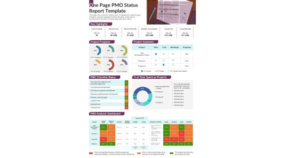 One Page PMO Status Report Template Presentation Infographic PPT PDF Document