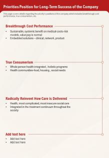 One page priorities position for long-term success of the company report infographic ppt pdf document