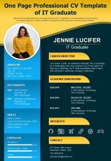 One page professional cv template of it graduate presentation report infographic ppt pdf document