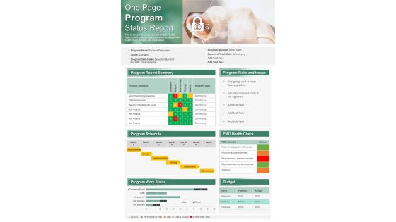 One Page Program Status Report Presentation Infographic Ppt Pdf Document