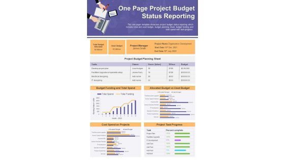 One Page Project Budget Status Reporting Presentation Infographic Ppt Pdf Document