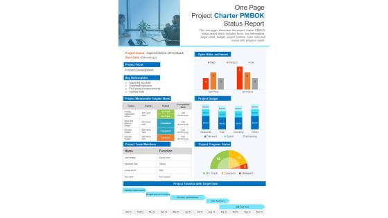 One Page Project Charter PMBOK Status Report Presentation Infographic Ppt Pdf Document