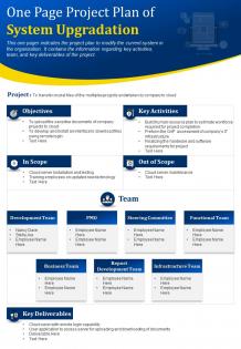 One page project plan of system upgradation presentation report infographic ppt pdf document